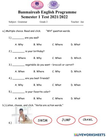 Grammar Semester 1 test