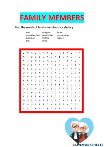 Family members wordsearch