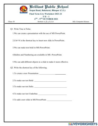 Cl-4 Chapter-6 Live Worksheet (4 - 9 OCTOBER 2021)