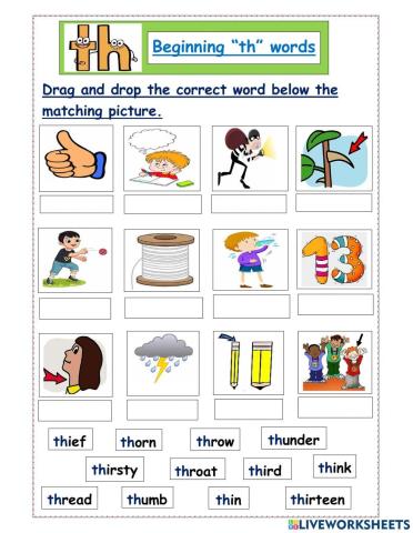 Digraph- th beginning sound words