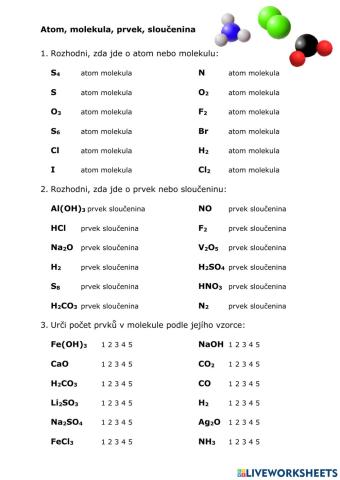 Atom, molekula, prvek, sloučenina