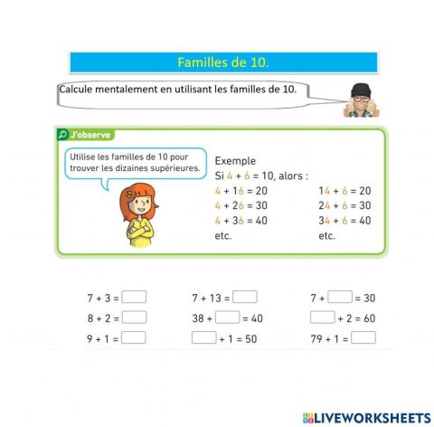 Mathematiques familles de 10 teacher geraldine s7