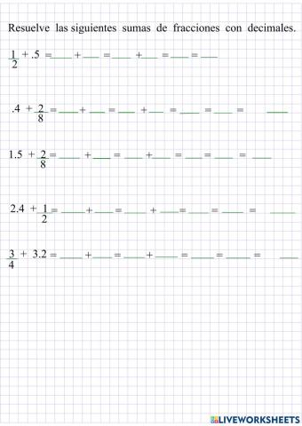 Suma de fracciones  con decimales