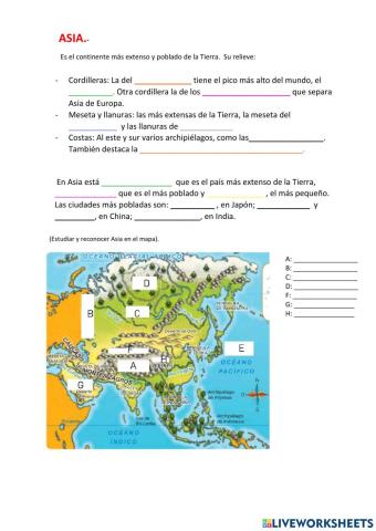 Asia: Relieve y paises de Asía