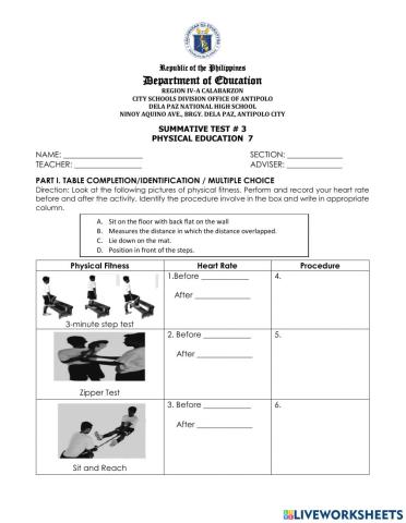 Summative test in pe