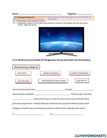 2.1.8 Teknologi Pembuatan(Membuat kemasan Model 3D -Electrostatic dan Electroplating)