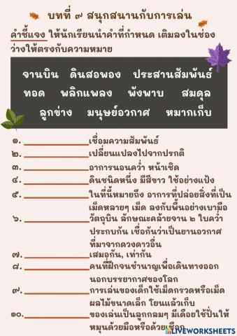 คำศัพท์บทที่ ๙ สนุกสนานกับการเล่น