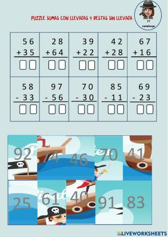 Puzzle sumas con llevadas y restas sin llevada