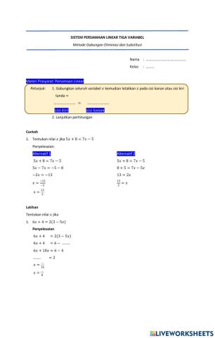 Persamaan Linear Tiga variabel