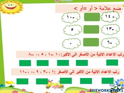 مقارنة وترتيب الاعداد الصحيحة