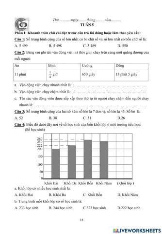 Bài tập cuối tuần Toán lớp 4 - tuần 5