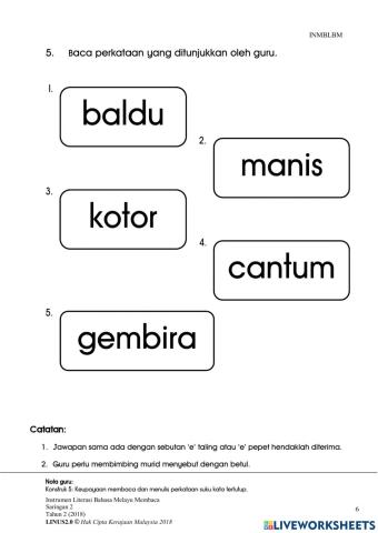 Instrumen Saringan Literasi Bahasa Melayu Membaca