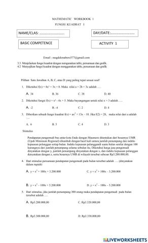 Fungsi Kuadrat 1 ( Tugas 1 )