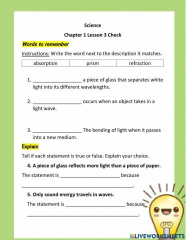 Light energy lesson check