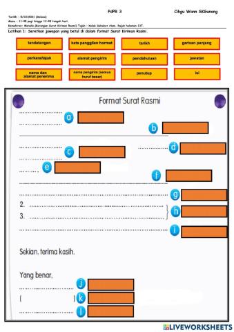 Latihan 1 : Melengkapkan Format Surat Kiriman Rasmi