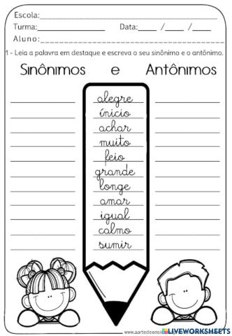 Atividade - sinônimos e antônimos