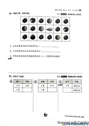 四年级数学（坐标，比与比例）