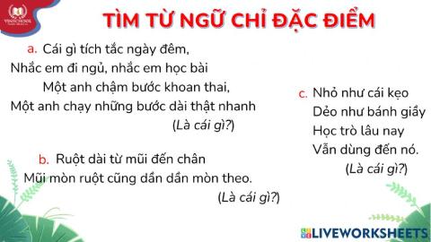 Luyện tập - Tìm từ ngữ chỉ đặc điểm