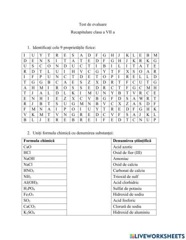 Evaluare - recapitulare clasa a 7 a