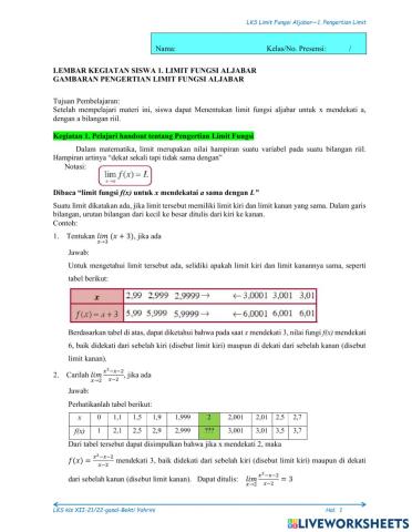 Matematika - Pengertian Limit Fungsi Aljabar