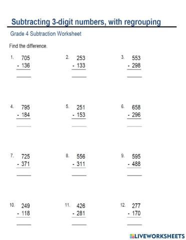 Subtract 3 digits with regrouping 5