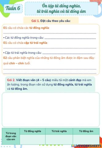 Ôn tập từ đồng nghĩa, từ trái nghĩa và từ đồng âm.