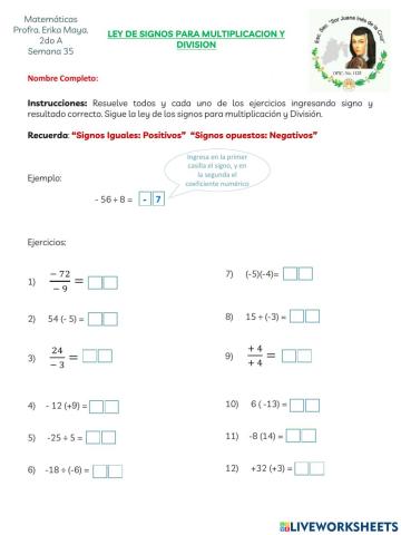 Ley de signos Multiplicación y División