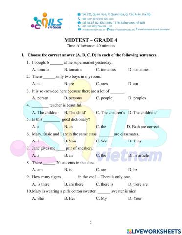 Grammar 1-2 - Midtest 4 - Low level