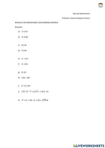 Repaso 3 operaciones con números enteros