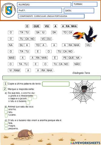 Estudo do texto- a   aranha