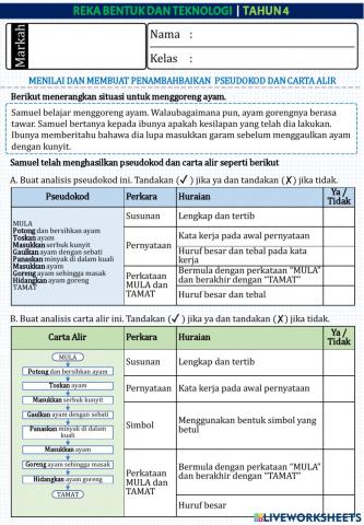 RBT Tahun 4 : Menilai dan menambah baik pseudokod dan carta alir