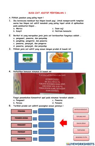 Kuis pertemuan 1 zat aditif