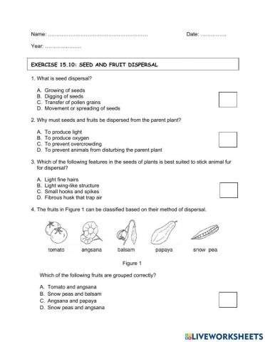 Exercise 15.10 (seed & fruit dispersal)