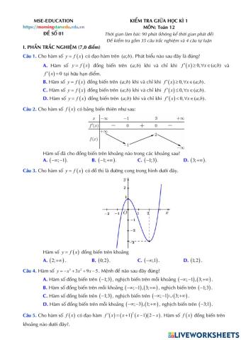 Toán 12 - Kiểm tra giữa kì 1