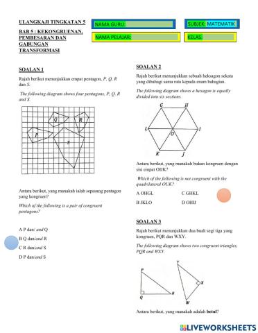 Bab 5 kekongruenan Pembesaran dan Gabungan Transformasi (Objektif)
