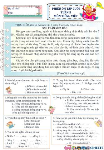 Bài tập Tiếng việt cuối tuần 5