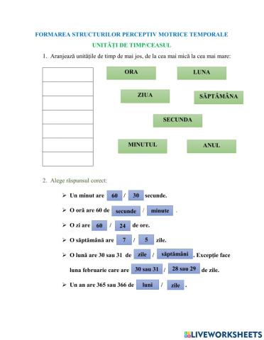 Unități perceptiv motrice temporale- Unități de timp-Ceasul