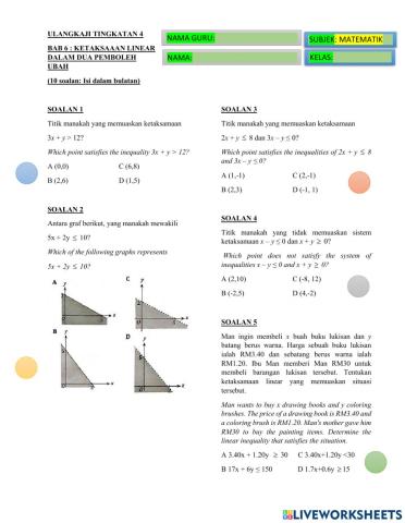 Bab 6 ketaksamaan linear dalam 2 pe,boleh ubah(objektif)