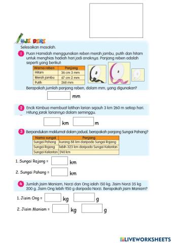 Matematik tahun 4 - selesaikan masalah panjang jisim dan isi padu cecair