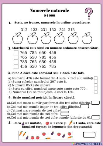 Numerele naturale 0-1 000