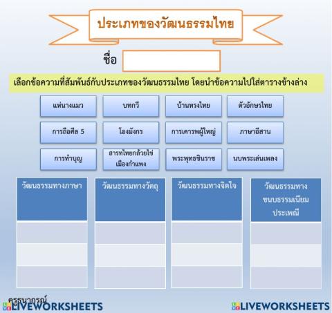 ใบงานวัฒนธรรม ป.6