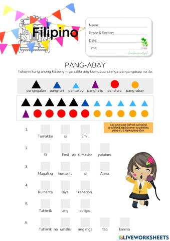 Pang-Abay at Iba Pang Bahagi ng Pananalita - HuntersWoodsPH.com Worksheet