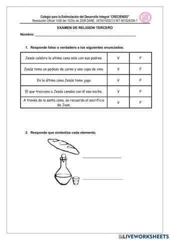 Examen segundo semestre religion tercero