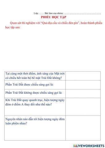 Địa 6 -Hiện tượng ngày và đêm luân phiên nhau