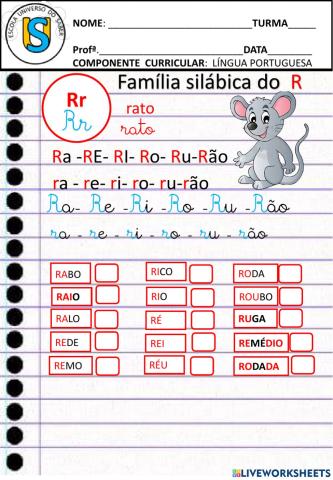 Leitura e escrita- sílaba -ra-re-ri-ro-ru