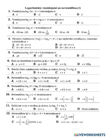 Logaritmiskie vienādojumi un nevienādības