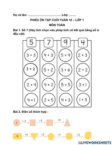 Ôn tập các phép cộng trong phạm vi 10