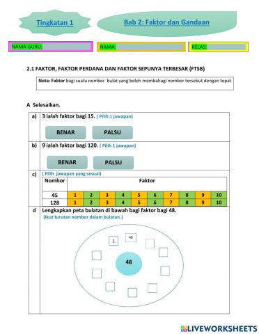 Bab 2 faktor dan gandaan matematik tingkatan 1