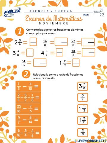 Examen de matemáticas 6to nov