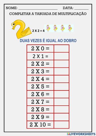 Tabuada de multiplicar